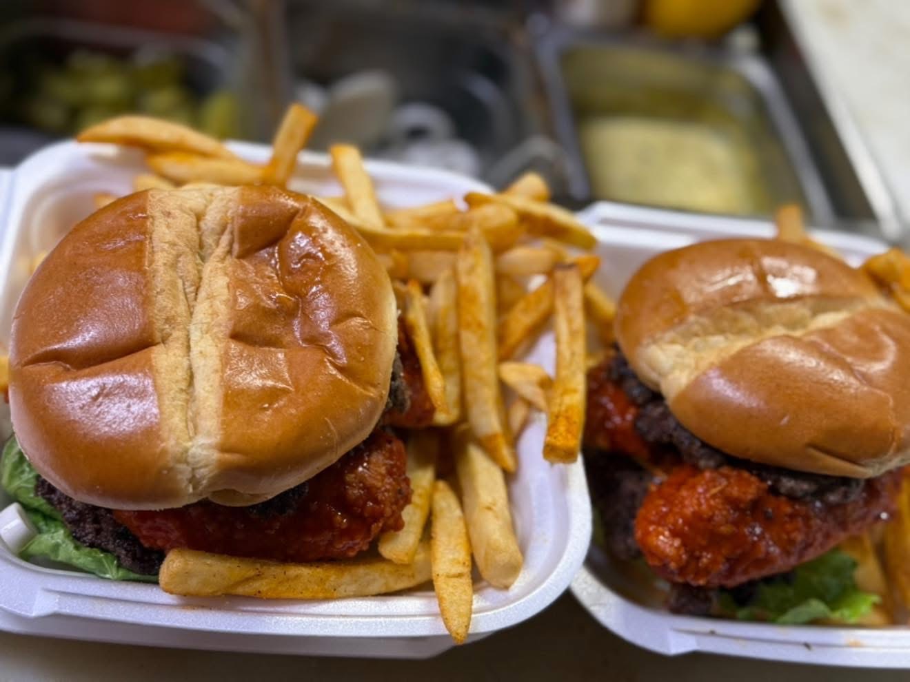 Burgers with seasoned fries