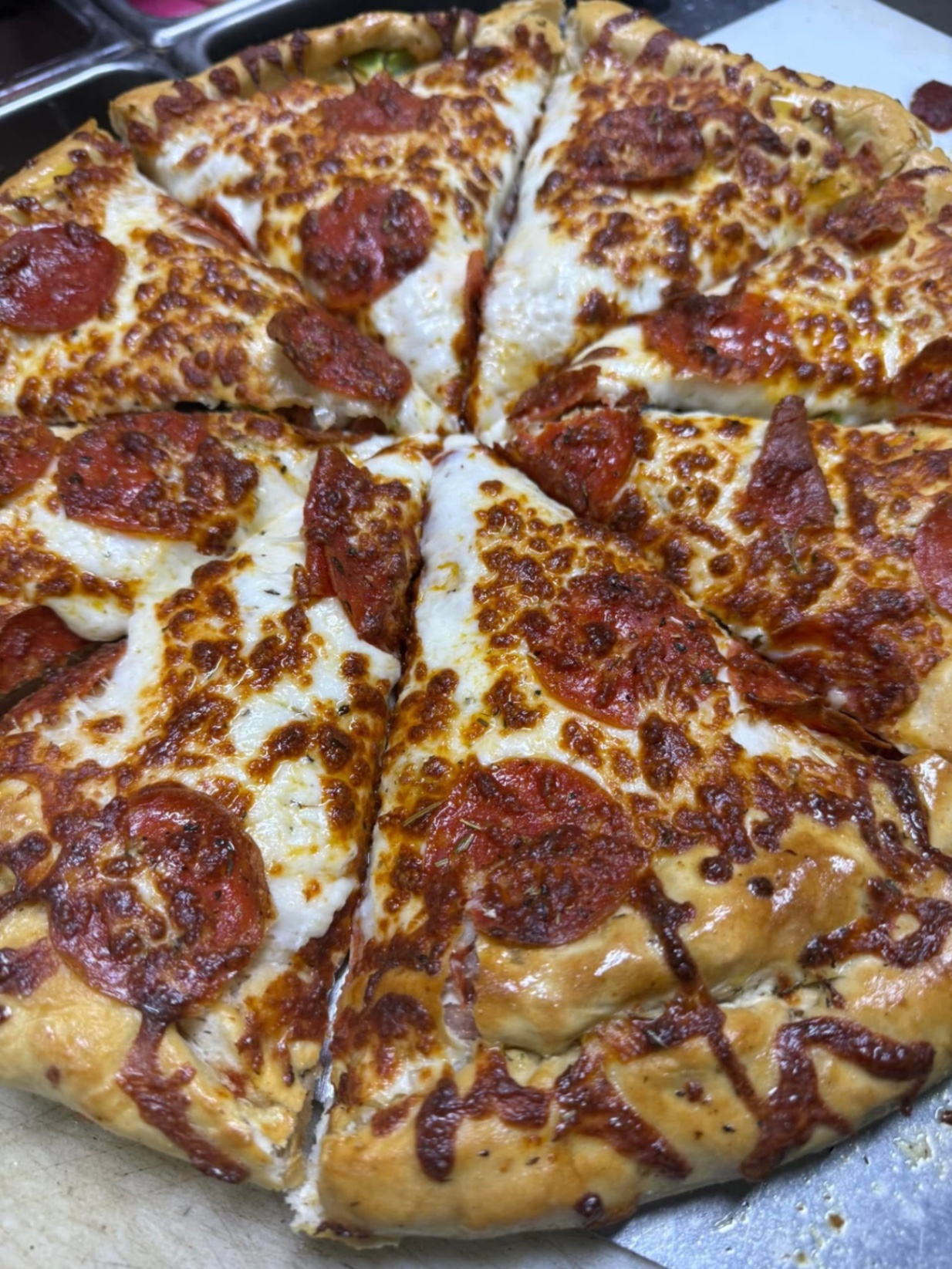 Stuffed crust pepperoni pizza